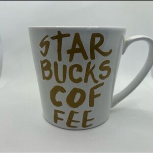 ☆Starbucks Coffee Mug Graffiti White w/ Gold Letters 2015 14.2 oz Microwave Safe